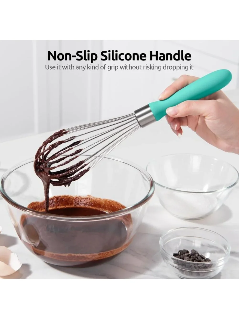 Heavy Duty Stainless Steel Balloon Whisk - 8 Wire Egg Beater for Baking